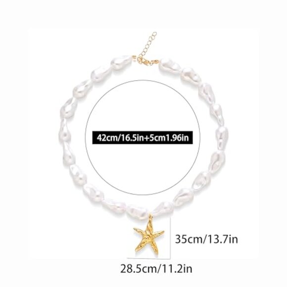 Baroque Pearl Starfish Pendant Necklace Boho Beach Summer Jewelry Adjustable - Picture 5 of 7